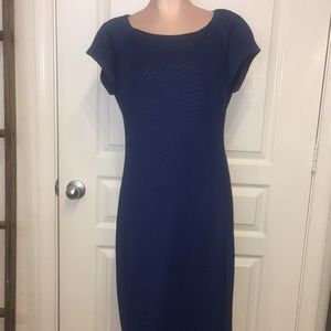 🆕💐BEIGE by ECI Fitted Stretch Midi Pencil Dress Blue Snake Shadow Print NWT 10